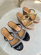 Rhinestone Embedded Double Straps Wedge sandals